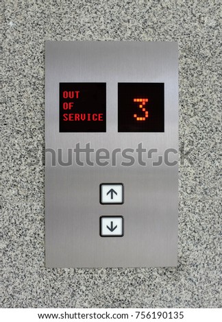Elevator Call Panel floor and text "Out of service" with Up and Down Buttons