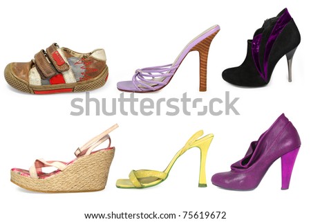 collection of different shoes isolated