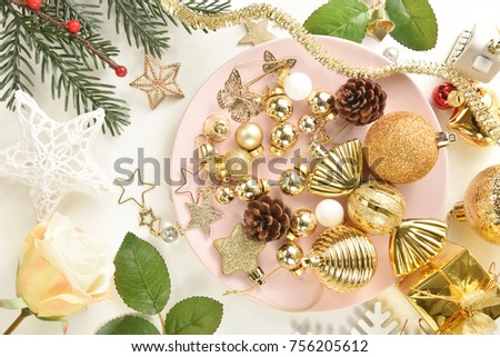 Christmas and new year concept. Celebration balls and other decoration.