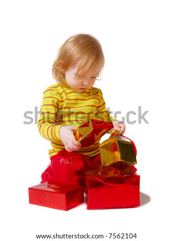 girl with gift isolated on white