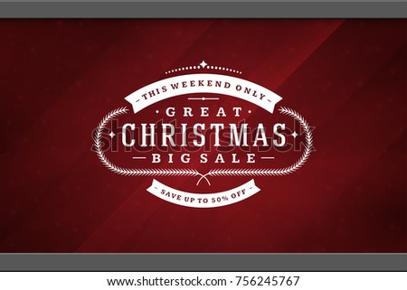 Christmas sale sticker label design on window background vector illustration. Website advertising banner or shop sale decals graphics.