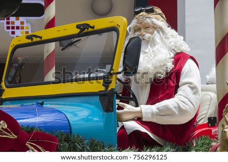 Santa Claus, Christmas scene with presents and objects from trees. Christmas decoration