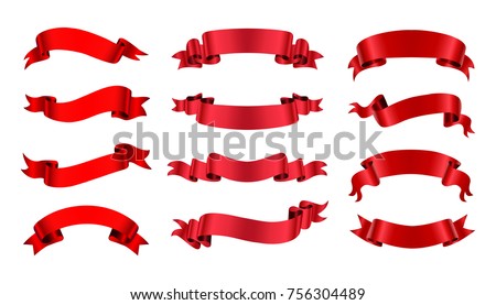 Ribbon banner set. Red ribbons.Vector illustration.
