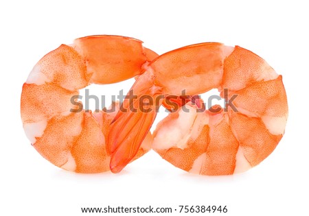 Cooked shrimps isolated on white background.