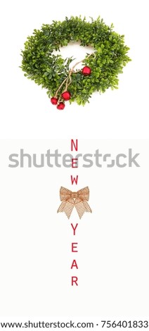 New year green wreath isolated on white background (banner with text)