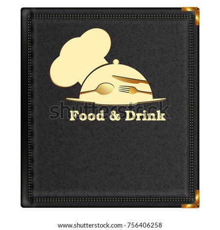 Template of the cover of the restaurant menu leather notebook with a gold medal menu food and drink, isolated object.