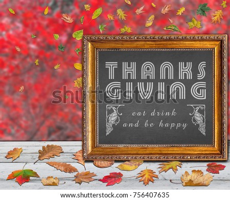 Thanks giving day design quote withcolored autumn leaves background