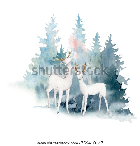 Watercolor christmas illustration. Perfect for christmas and new year cards, invitations. Illustration on white background.