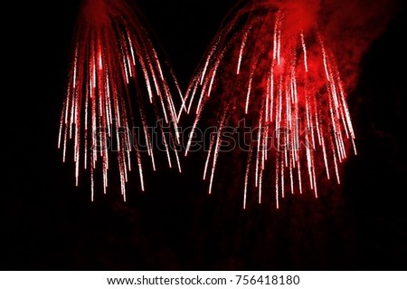 Shower of Red colors using pyrotechnics Firework