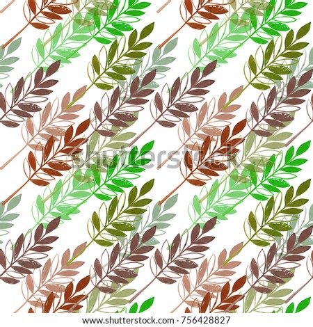 Watercolor pattern with branches on a white background.