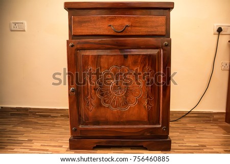 Vintage wooden chest of drawers close up