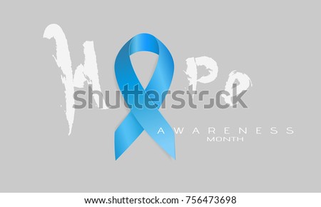 Prostate cancer awareness symbol, writting word "Hope" with blue ribbon, vector illustration.