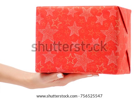 Gifts boxes Happy new year Christmas holiday in hand on a white background isolation