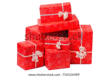 Gifts boxes Happy new year Christmas holiday on a white background isolation