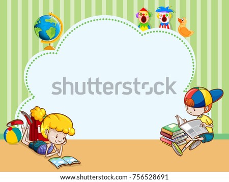Border template with kids reading books illustration