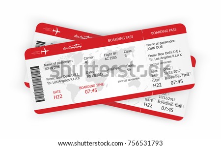 Airplane tickets. Boarding pass tickets template. Vector Royalty-Free Stock Photo #756531793