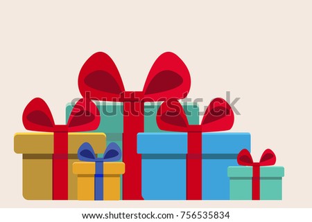 group of giftbox  retro decoration Christmas presents, vector Christmas card
