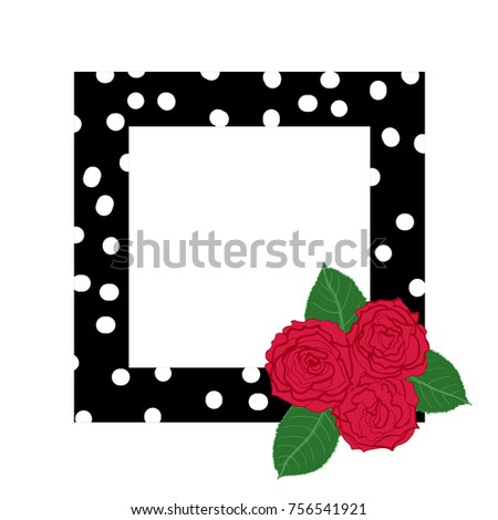 a square photo or pictures frame made of hand drawn; a vector border with red flowers; great to place text; isolated on white background