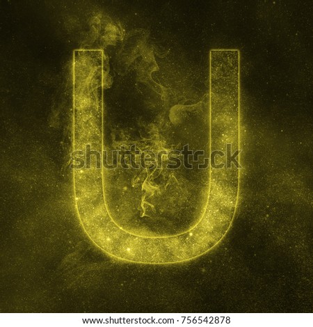 Letter U alphabet symbol. Space Letter, Night Sky Letter.