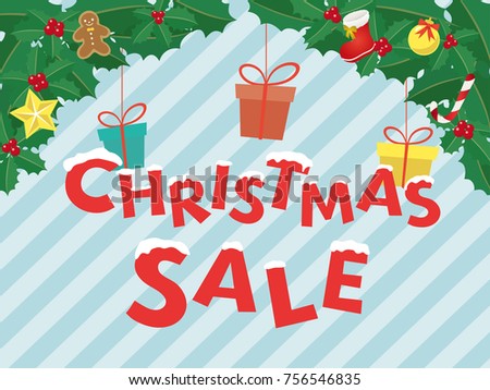 Christmas sale poster with christmas ornaments