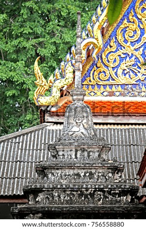 Traditional Thai style old pattern stucco in temple