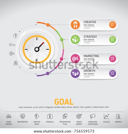 Time for Success, template modern info graphic design. Use for business, marketing, creative, web design, workflow and graphics. Vector, Background.
