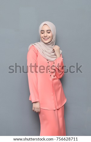 Portraiture of Young Girl Model wearing Hijab.Beautiful Hijab Fashion indoor photoshoot.