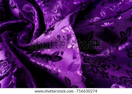 background texture fabric silk dark lilac with a pattern With the soothing color of a beautiful flower Made by qualityan incredibly soft silk chiffon is covered with flowering embroidered roses