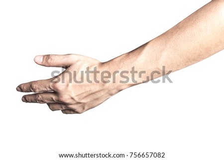 Hand open and ready to help or receive. Gesture isolated on white background with clipping path. Helping hand outstretched for salvation.