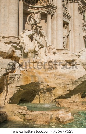 Detail of Trevi fountain in the center of Rome