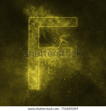 Letter F alphabet symbol. Space Letter, Night Sky Letter.