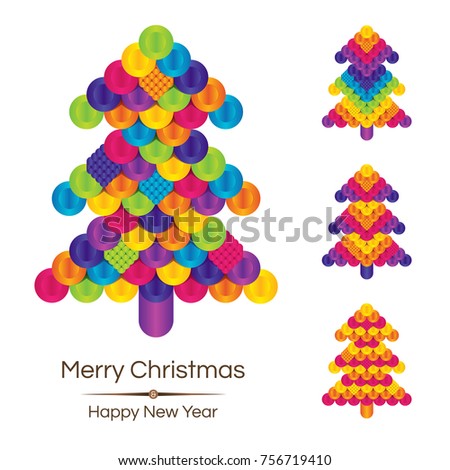 Colorful Banner with Christmas Tree on White Background.