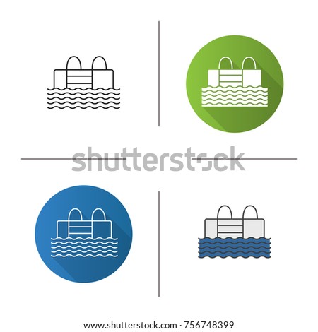 Swimming pool icon. Flat design, linear and color styles. Isolated raster illustrations
