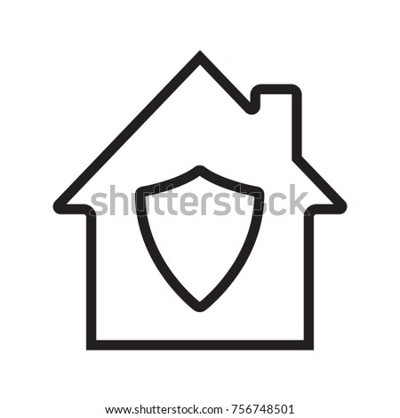 Home protection linear icon. Thin line illustration. House with shield inside. Contour symbol. Raster isolated outline drawing
