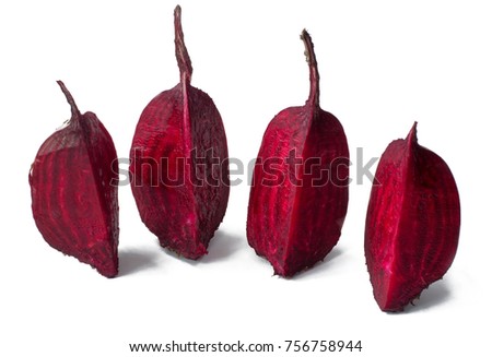 Cut into four pieces red beet isolated on white background
