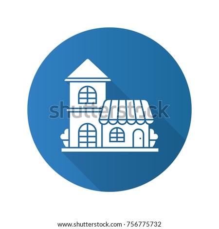 Cafe flat design long shadow glyph icon. Coffee house. Restaurant. Raster silhouette illustration