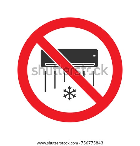 Forbidden sign with air conditioner glyph icon. Stop silhouette symbol. No cooling. Negative space. Raster isolated illustration