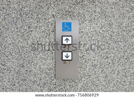 Elevator Call Panel with blind and wheelchair sign, Up and Down Buttons.