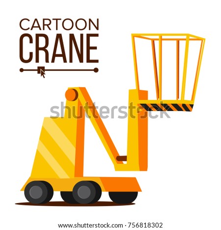 Lift Crane Vector. Lifting Construction Machine Icon. Classic Yellow Isolated Flat Cartoon Illustration
