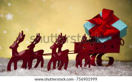 Christmas, Santa sleigh on gift box background