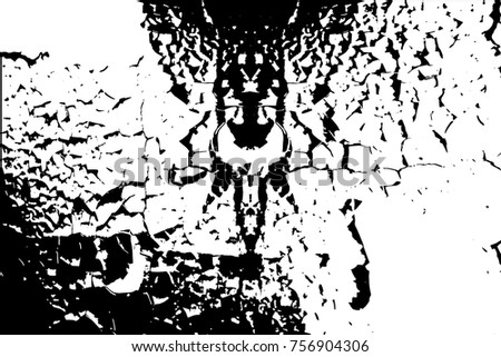 Black and white seamless grunge design of cracks. Dots, spots, noise, cracks, stains, dirt, spray paint. Steady stylish chaotic effect. Vector eps 10.
