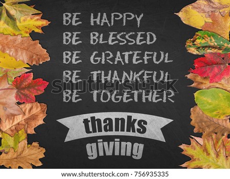 Thanksgiving day design quote postcard banner with autumn leaves
