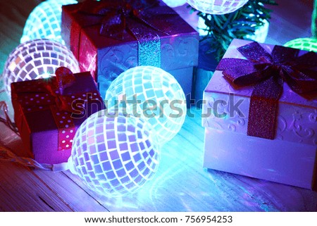 Gift for party night and glow light from mirror ball.