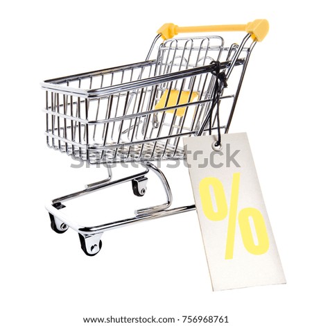 A large shopping basket isolated on a white background, food cart, 
tag or label with a percent sign,front and side view

