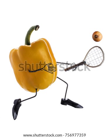 yellow pepper plays tennis-cartoon