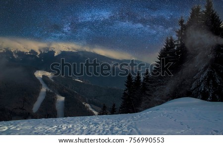 Beautiful night in winter. Mountain landscape