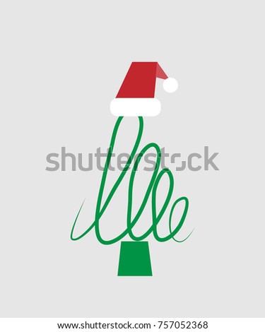 Colorful Christmas card stylized Christmas tree in Santa Claus hat.