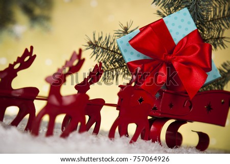 Christmas, Santa sleigh on gift box background