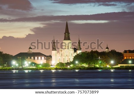 St. Louis Cathedral at French Quarter at twilight in New Orleans, Louisiana, USA.
