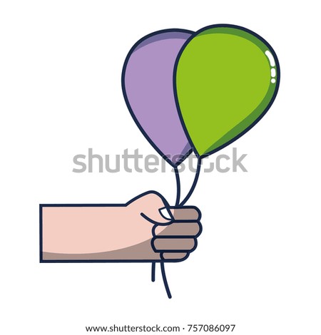 hand with balloons design decoration celebration